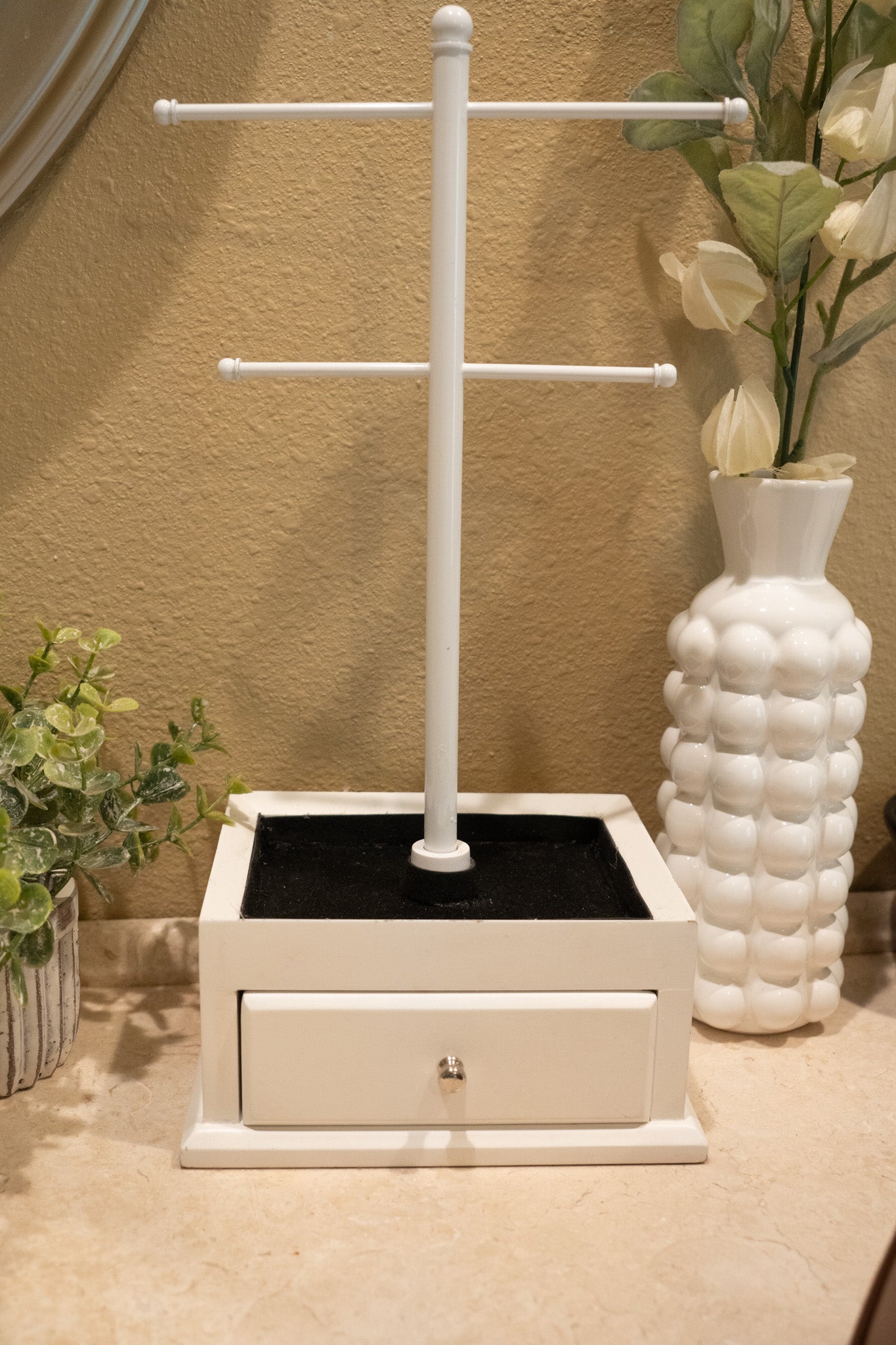 White Jewelry Holder with Black Velvet Lining