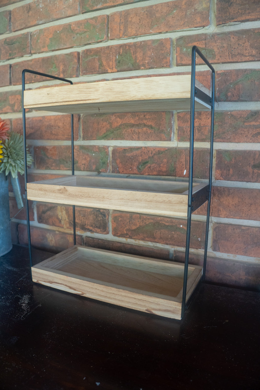 3-Tiered Wood & Metal Shelf