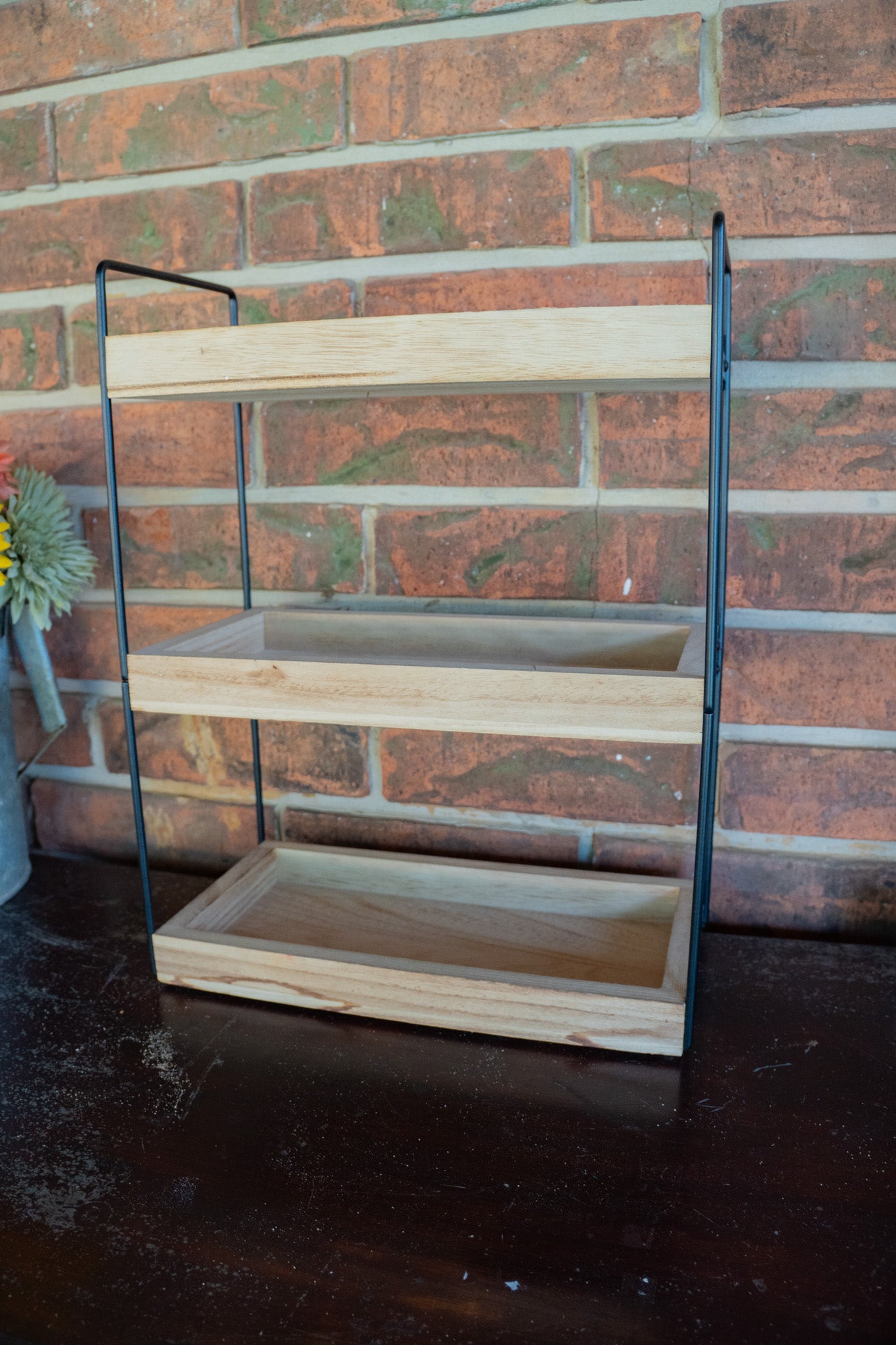 3-Tiered Wood & Metal Shelf