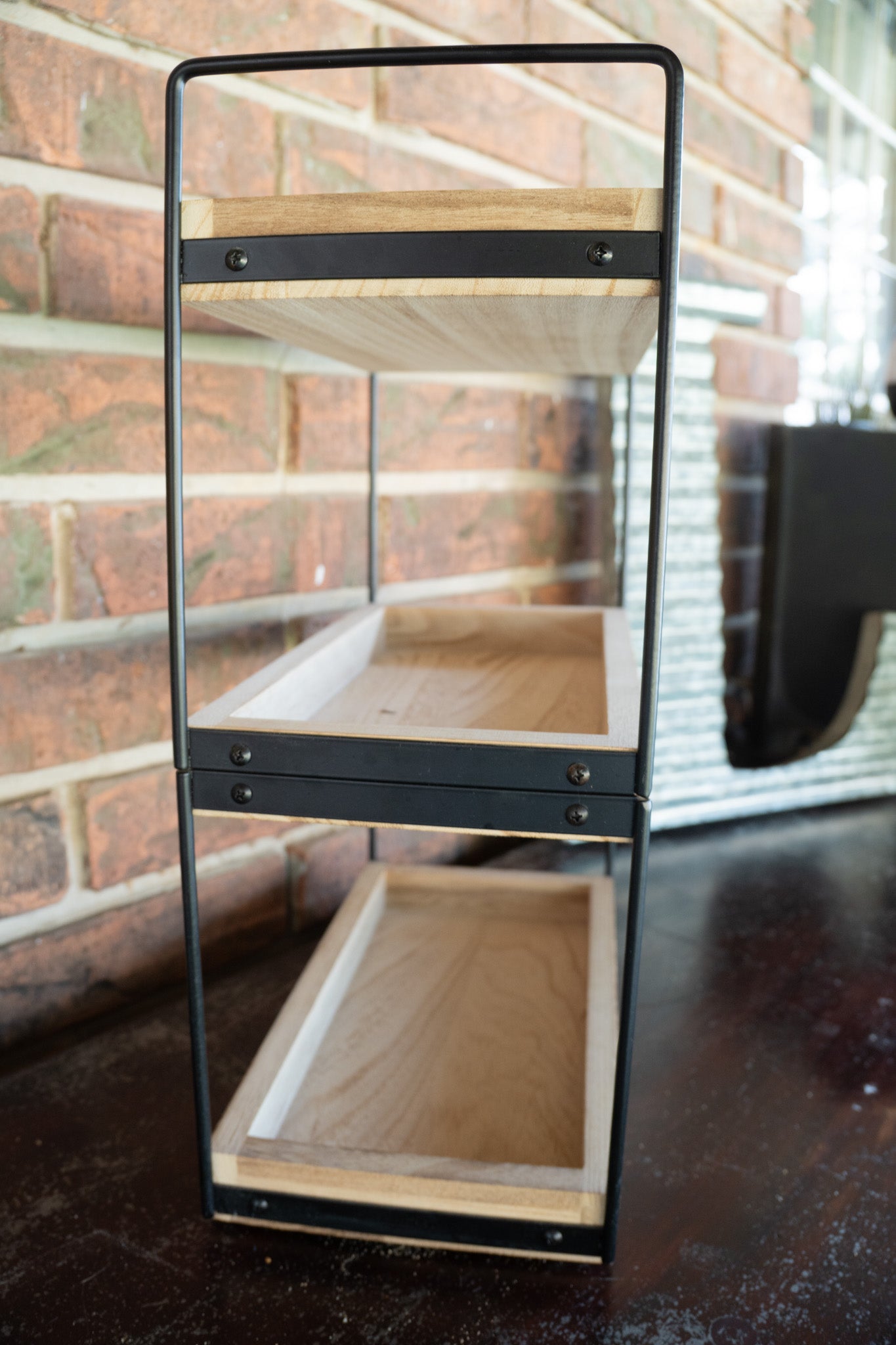 3-Tiered Wood & Metal Shelf