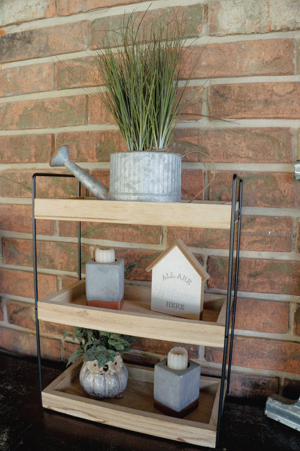 3-Tiered Wood & Metal Shelf