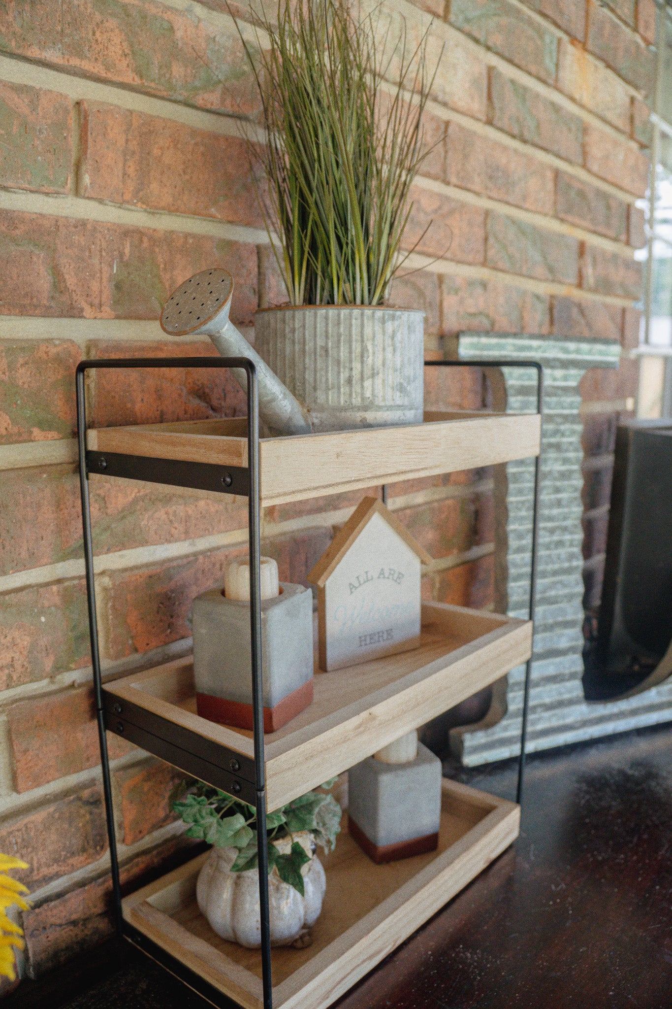 3-Tiered Wood & Metal Shelf