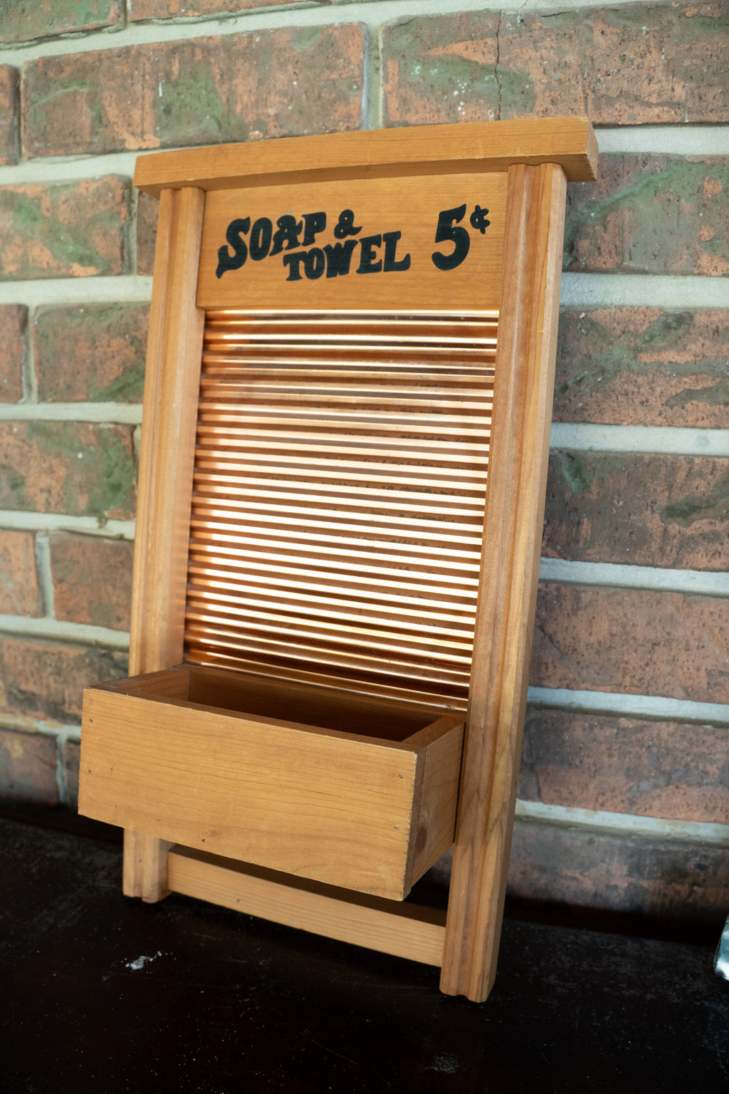 Wooden & Copper  Washboard Decor with Storage Bin
