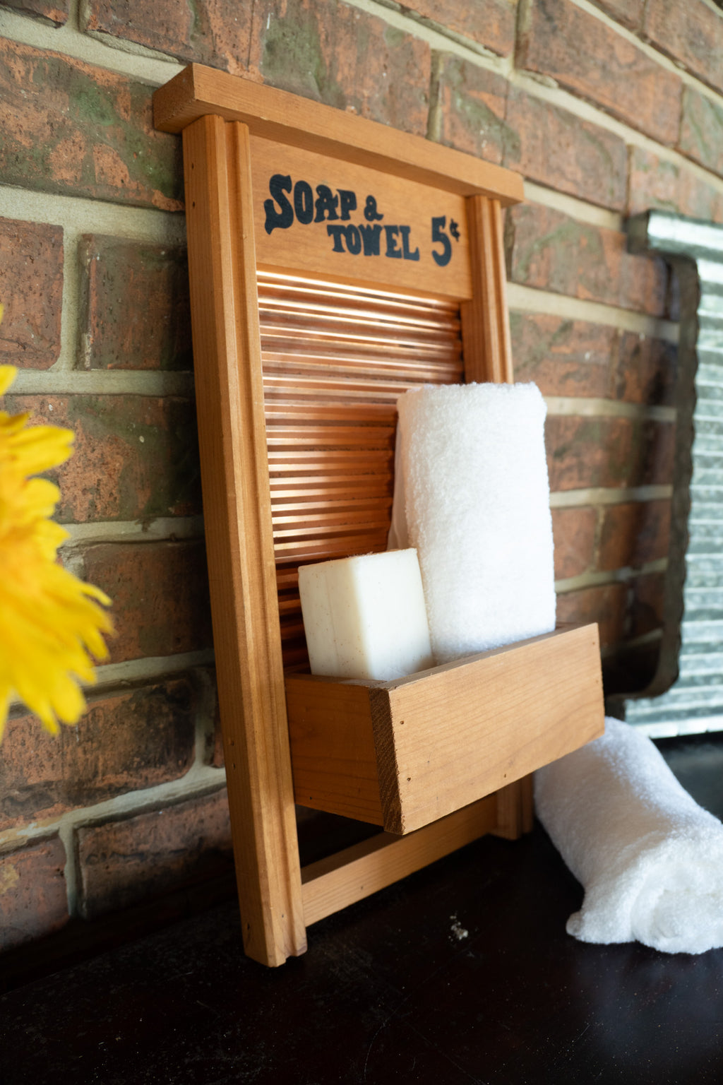 Wooden & Copper  Washboard Decor with Storage Bin