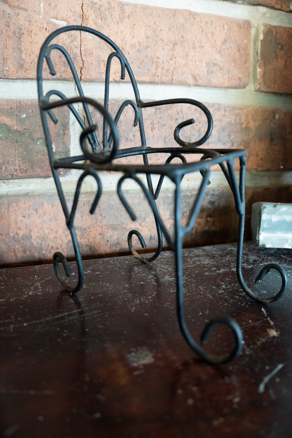 Tiny Wrought Iron Chair Plant Stand