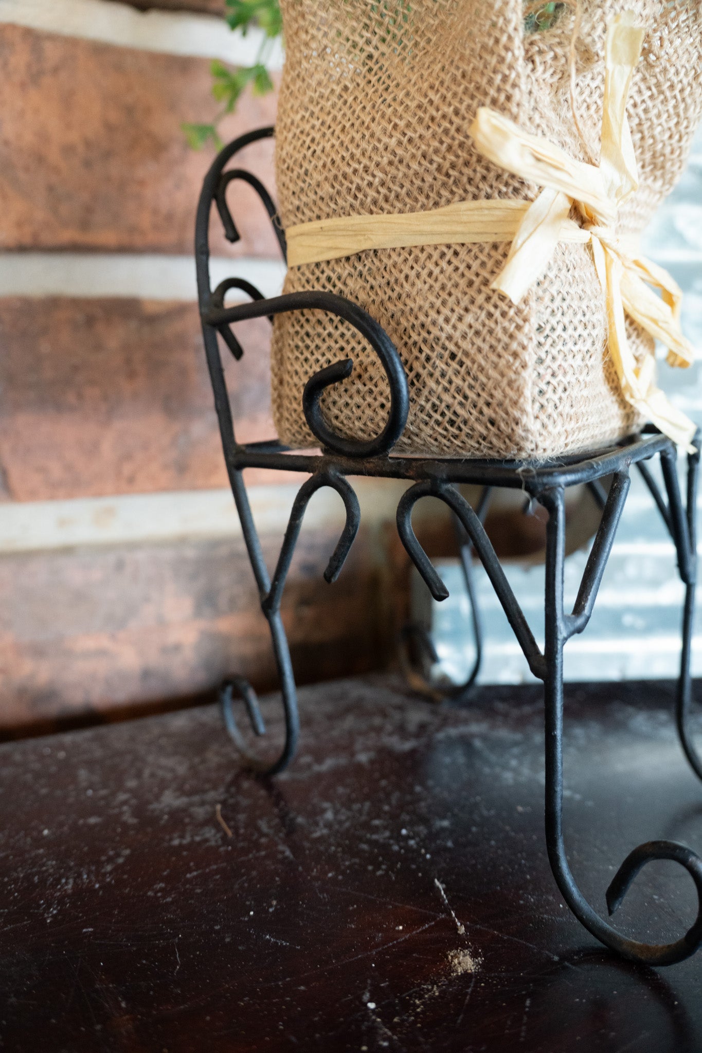 Tiny Wrought Iron Chair Plant Stand