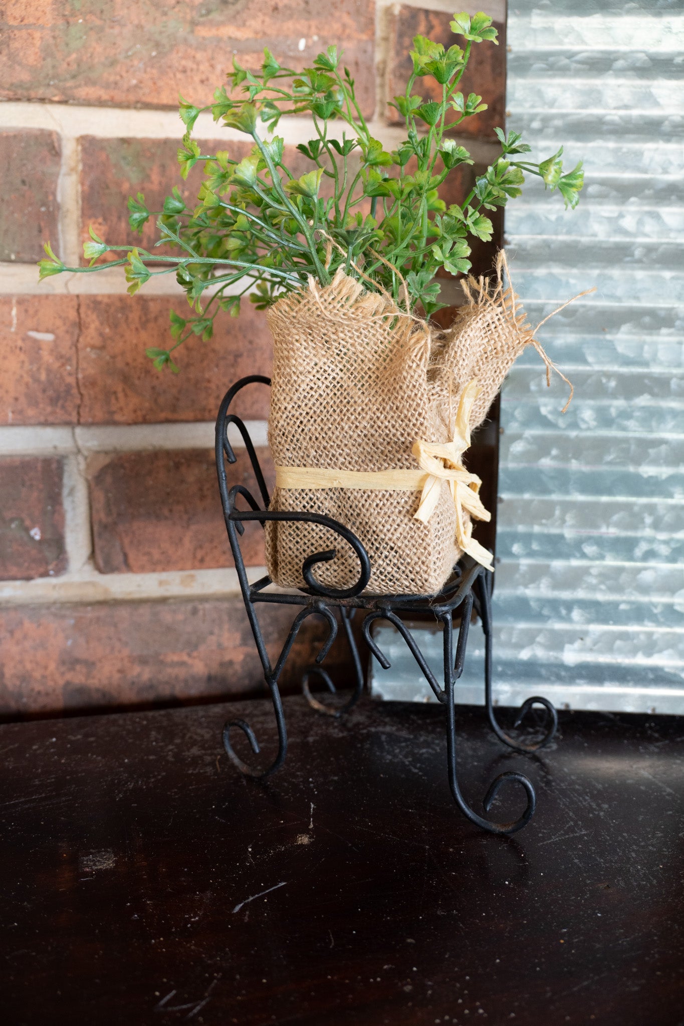 Tiny Wrought Iron Chair Plant Stand