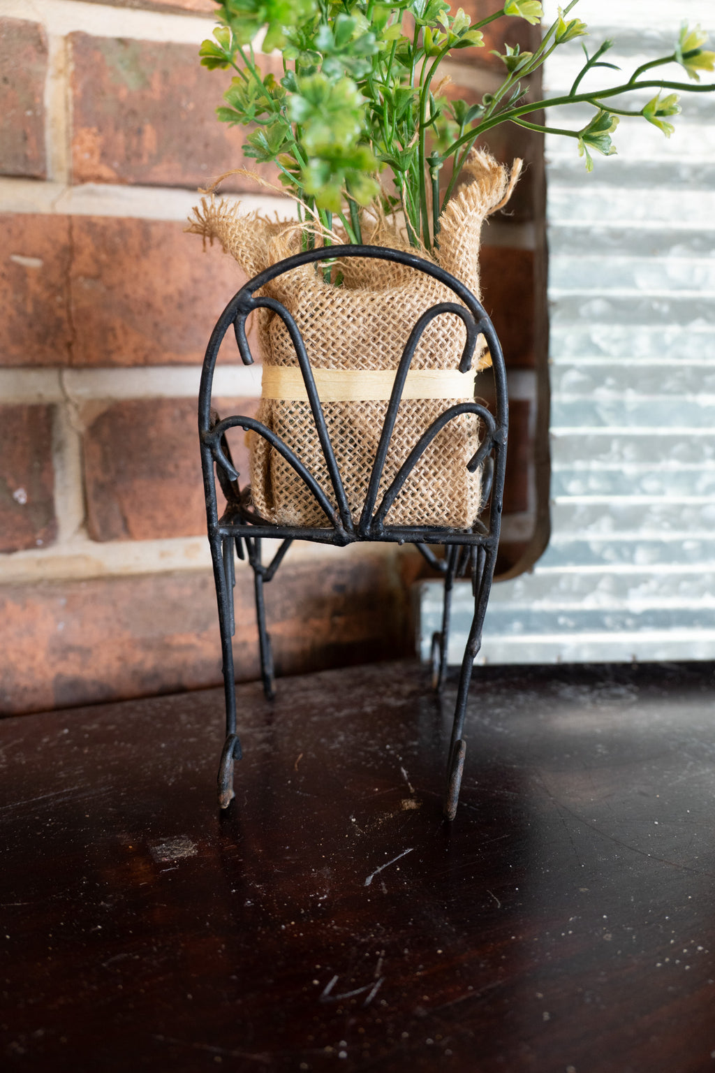 Tiny Wrought Iron Chair Plant Stand