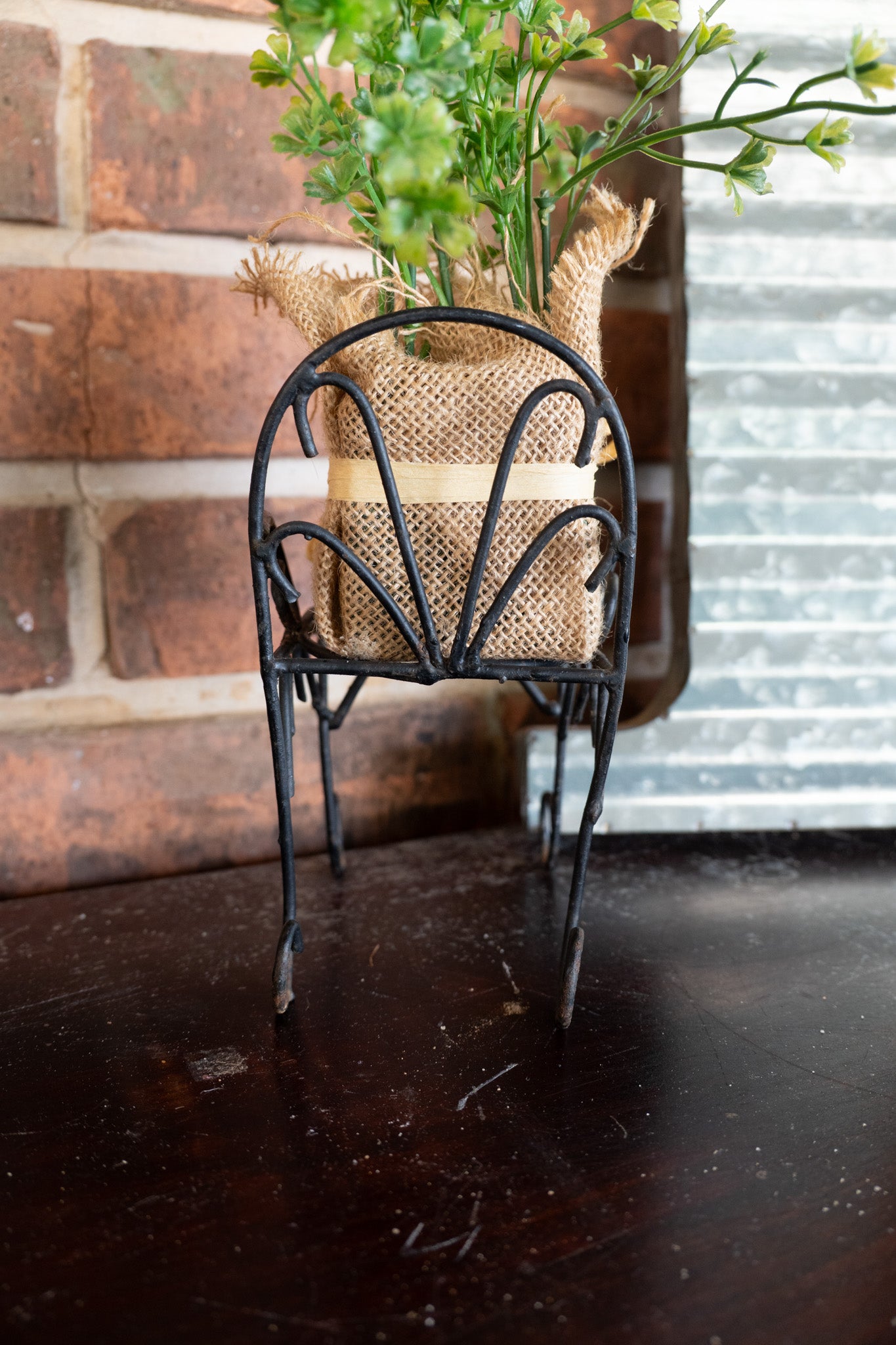 Tiny Wrought Iron Chair Plant Stand