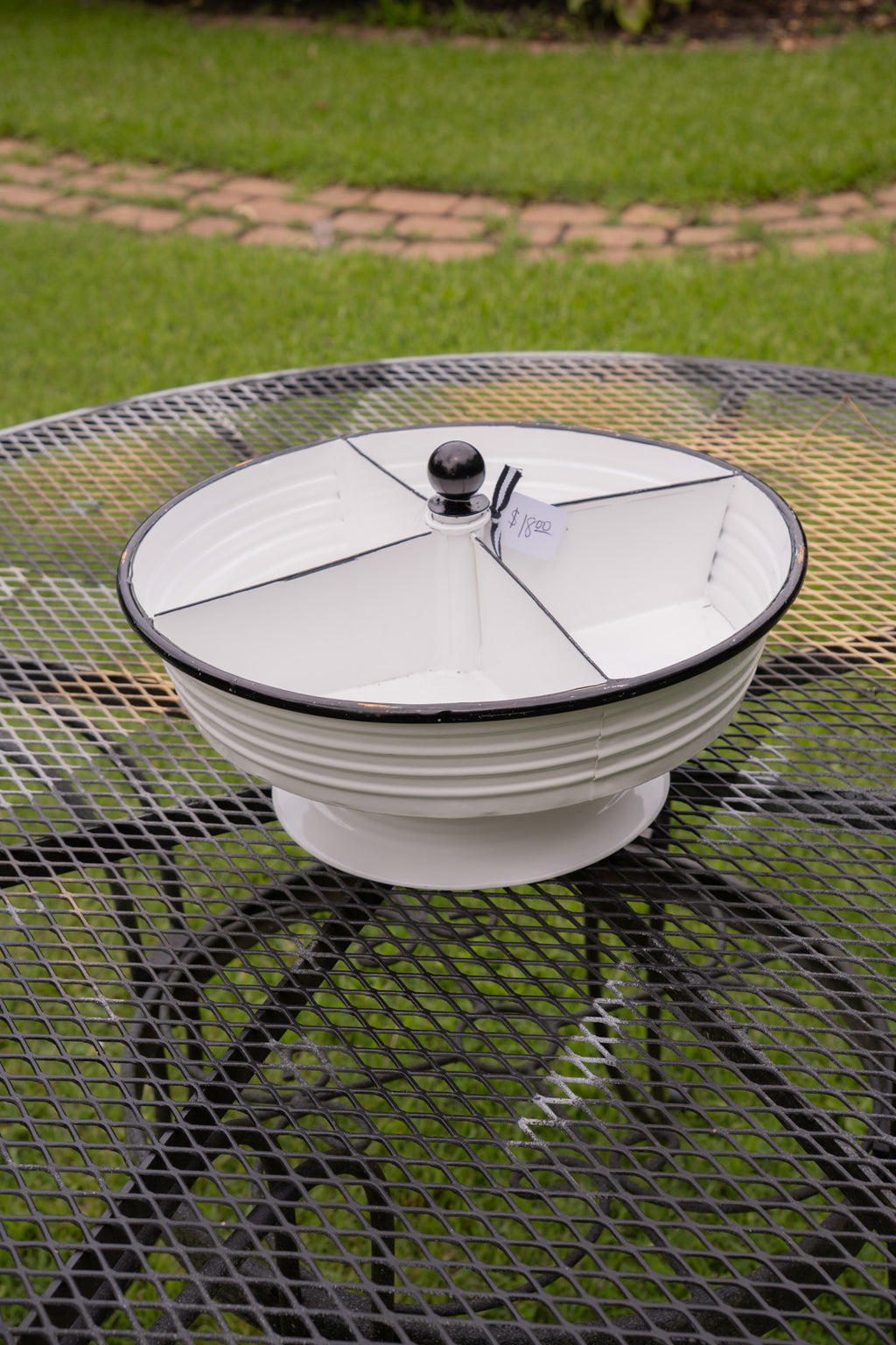 White Metal Tray with 4 Divided Sections