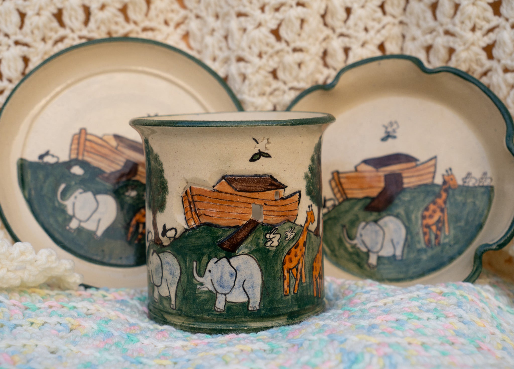 3 Pc Noah's Ark Pottery Set by G. Miller Pottery