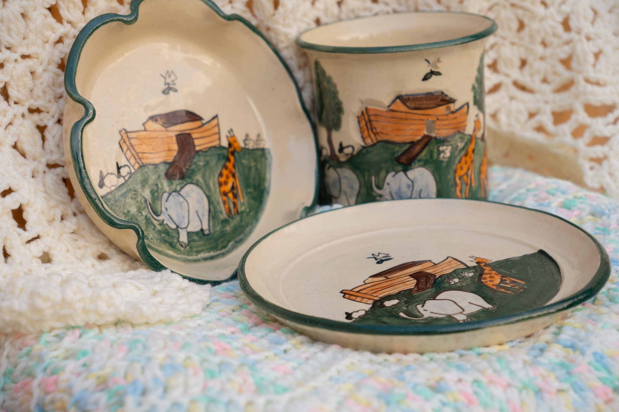 3 Pc Noah's Ark Pottery Set by G. Miller Pottery