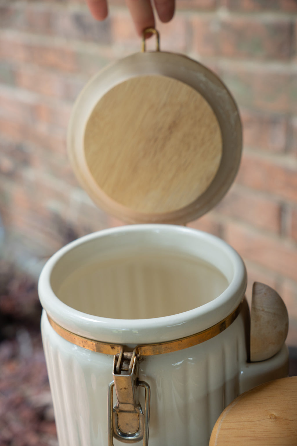 3 Pc White & Wood Canister Set
