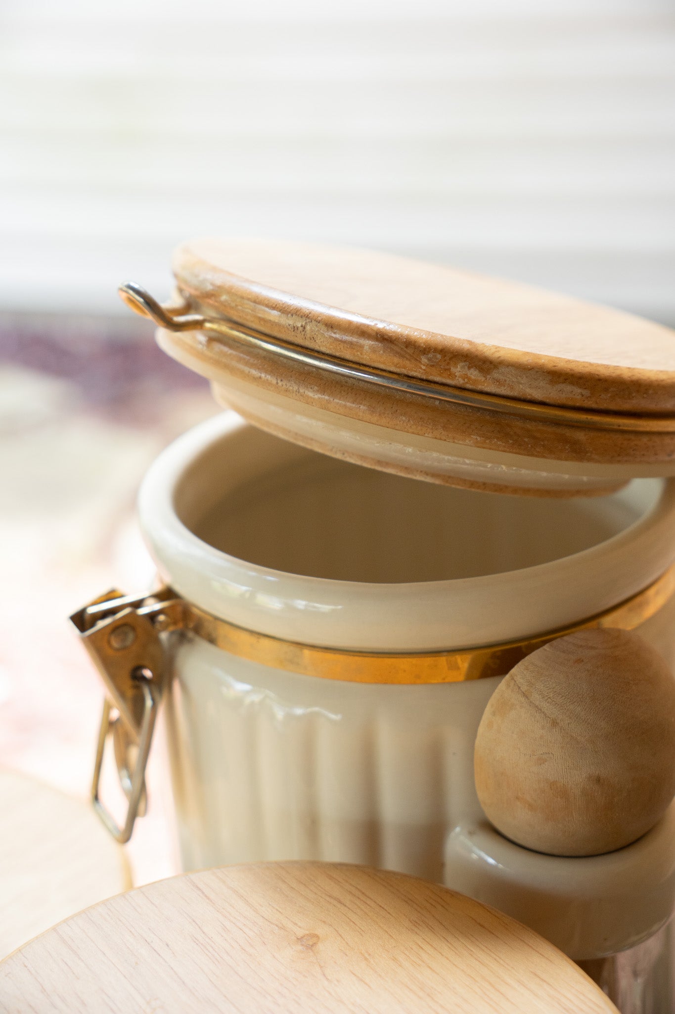 3 Pc White & Wood Canister Set