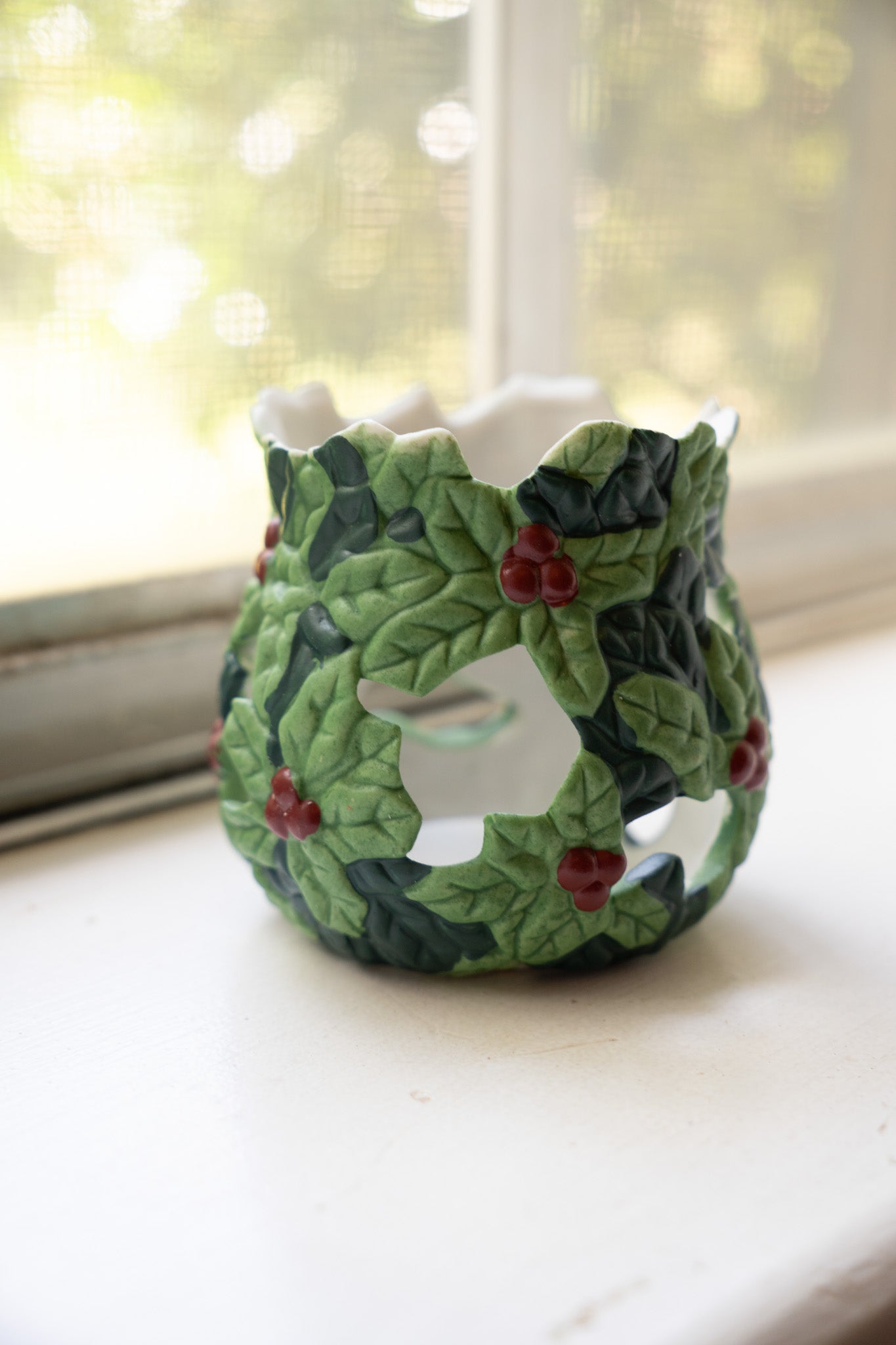 6 Pc Christmas Holly Porcelain Votives