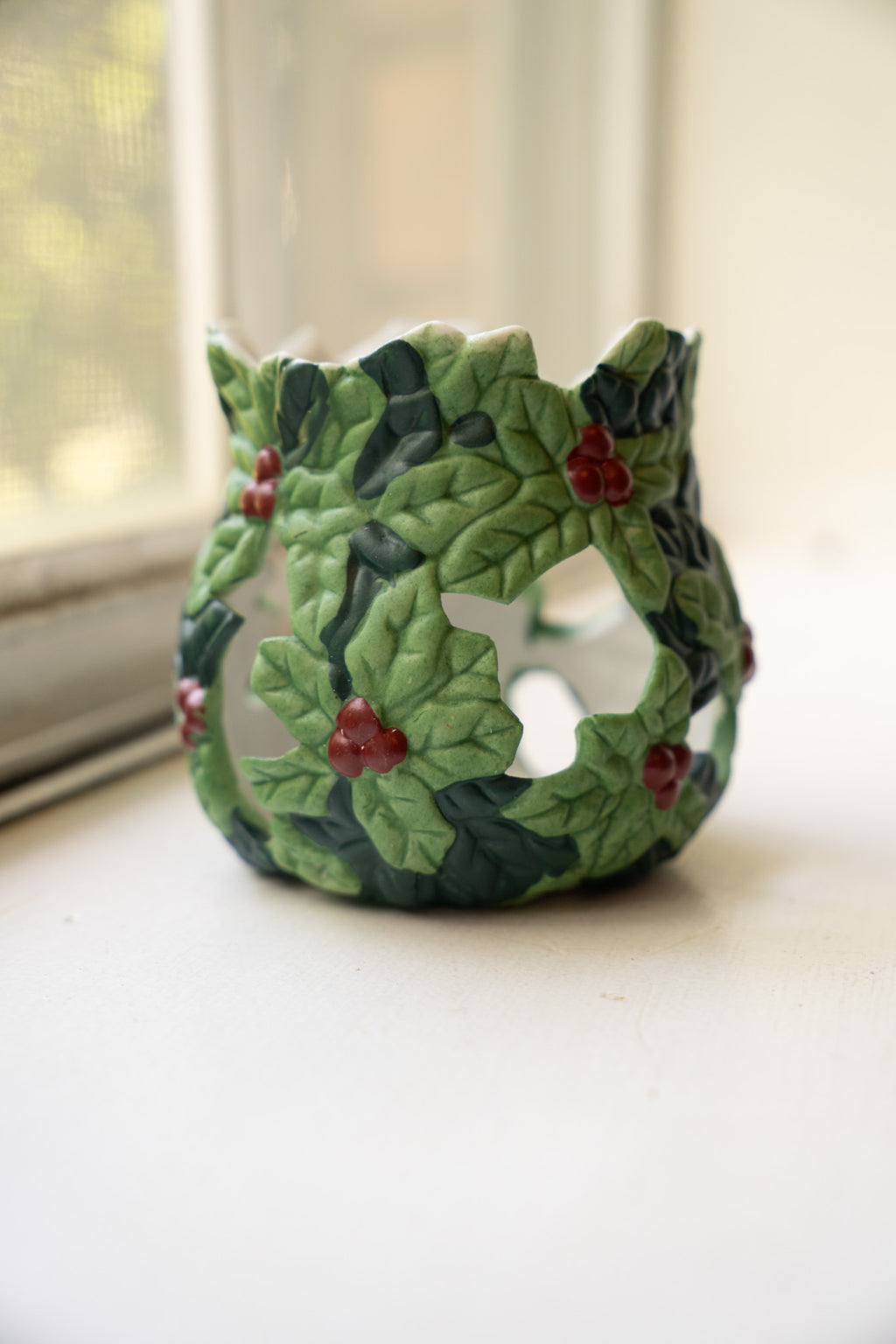 6 Pc Christmas Holly Porcelain Votives