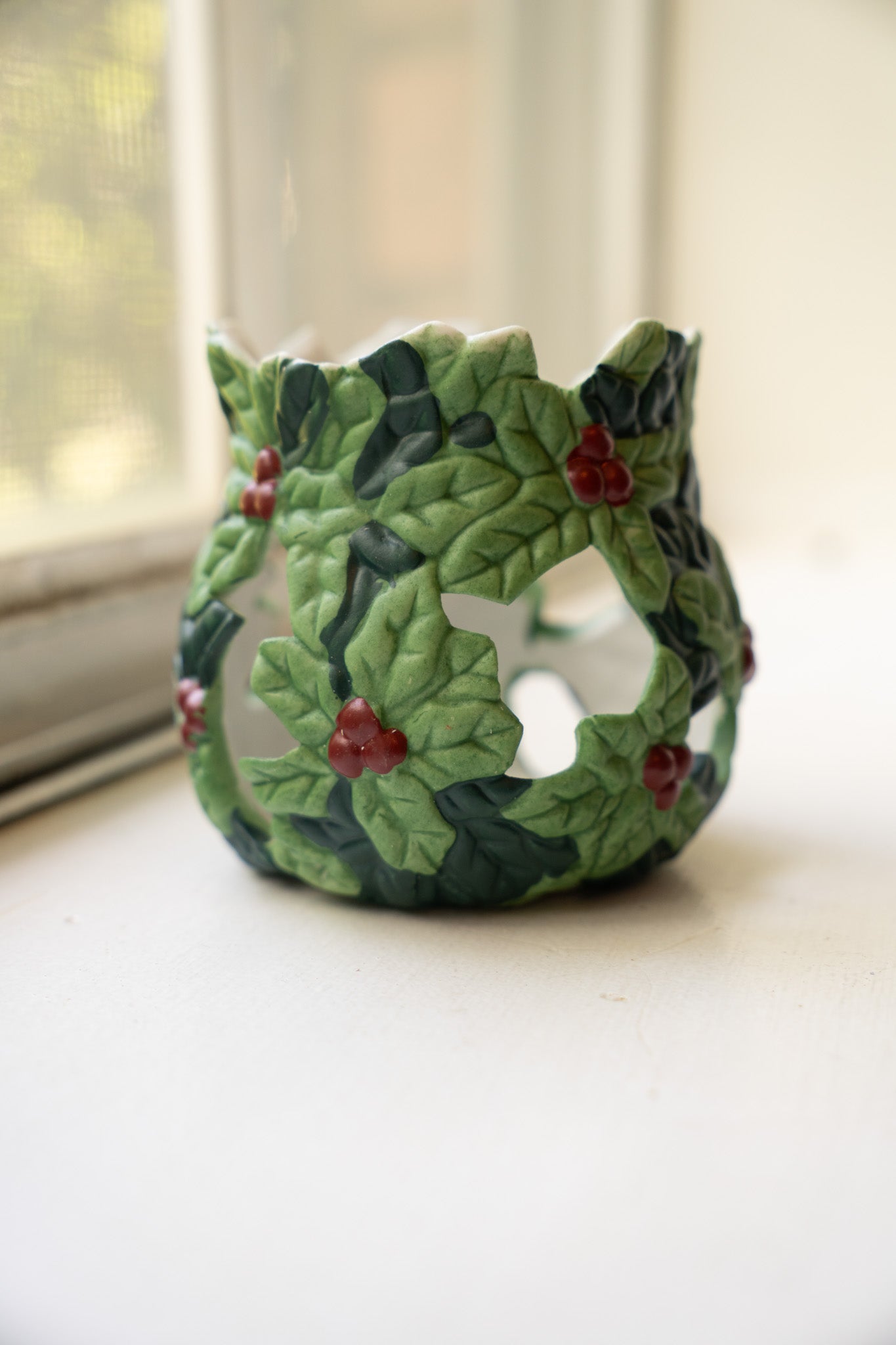6 Pc Christmas Holly Porcelain Votives