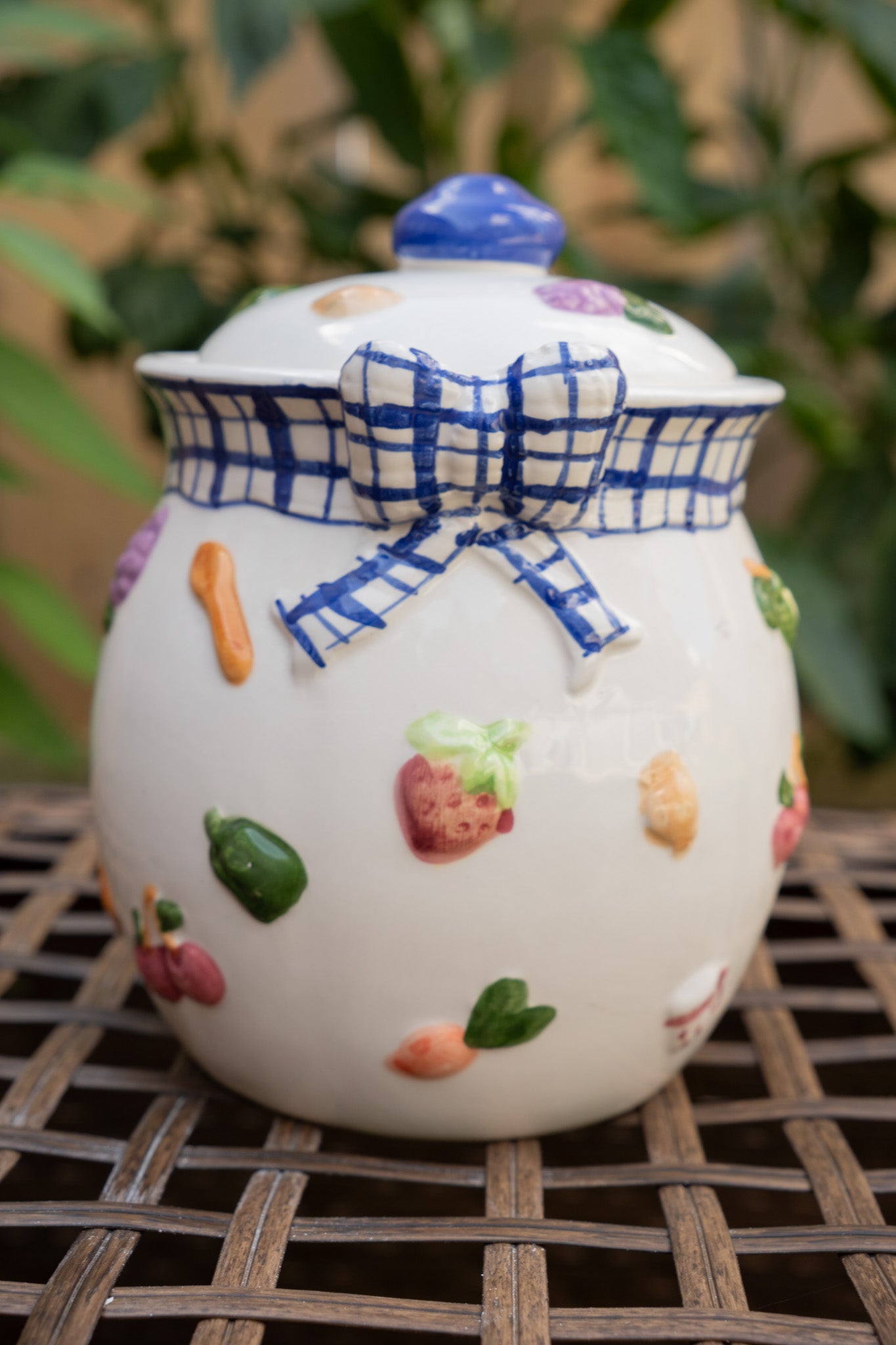 Ceramic Canister with Painted Fruits & Veggies