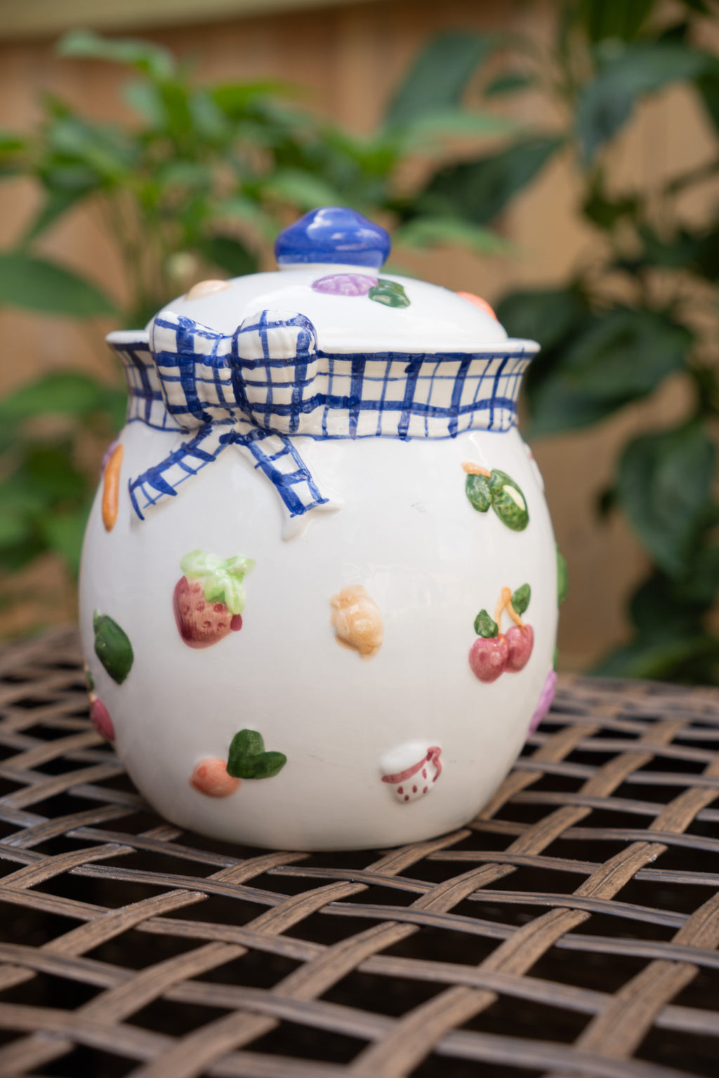 Ceramic Canister with Painted Fruits & Veggies