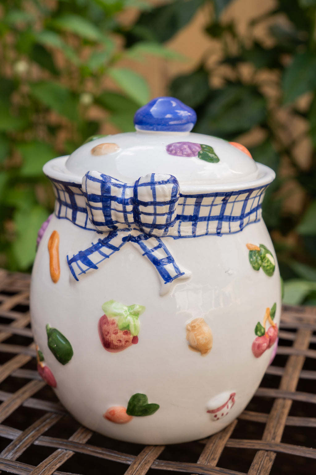 Ceramic Canister with Painted Fruits & Veggies