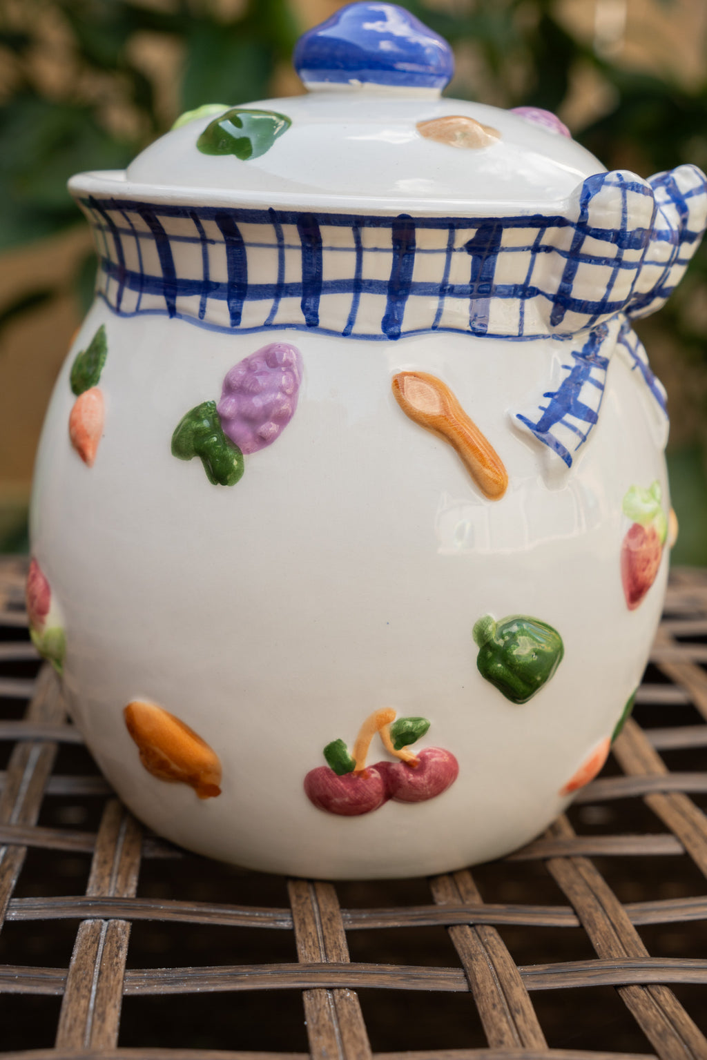 Ceramic Canister with Painted Fruits & Veggies