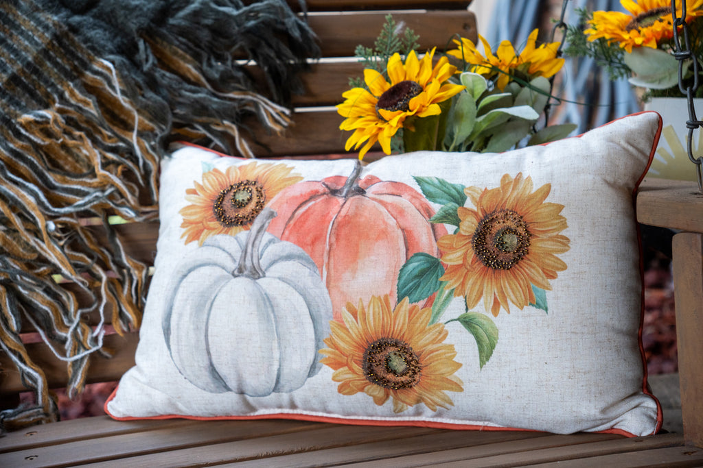 Fall Pumpkin and Sunflower Throw Pillow