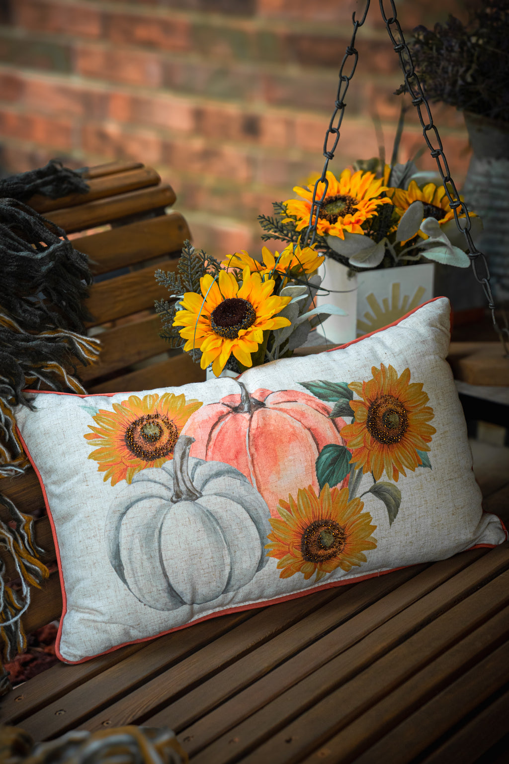 Fall Pumpkin and Sunflower Throw Pillow
