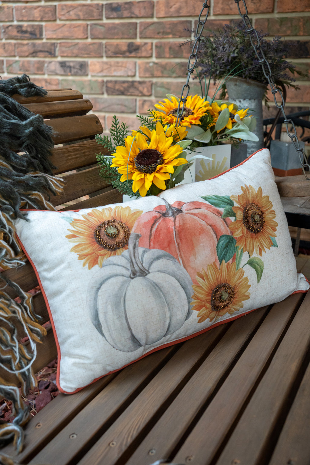 Fall Pumpkin and Sunflower Throw Pillow