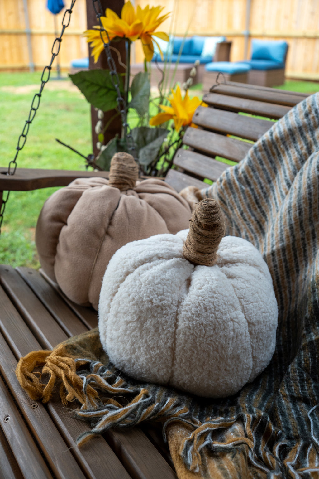 White Plush Pumpkin Accent Pillow
