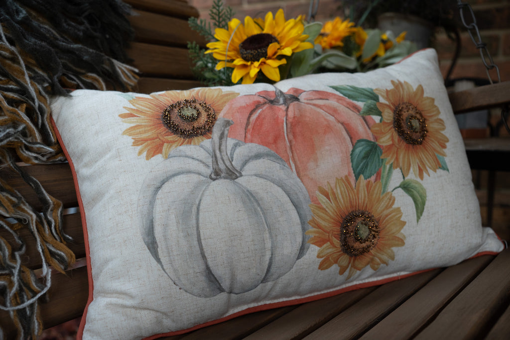 Fall Pumpkin and Sunflower Throw Pillow