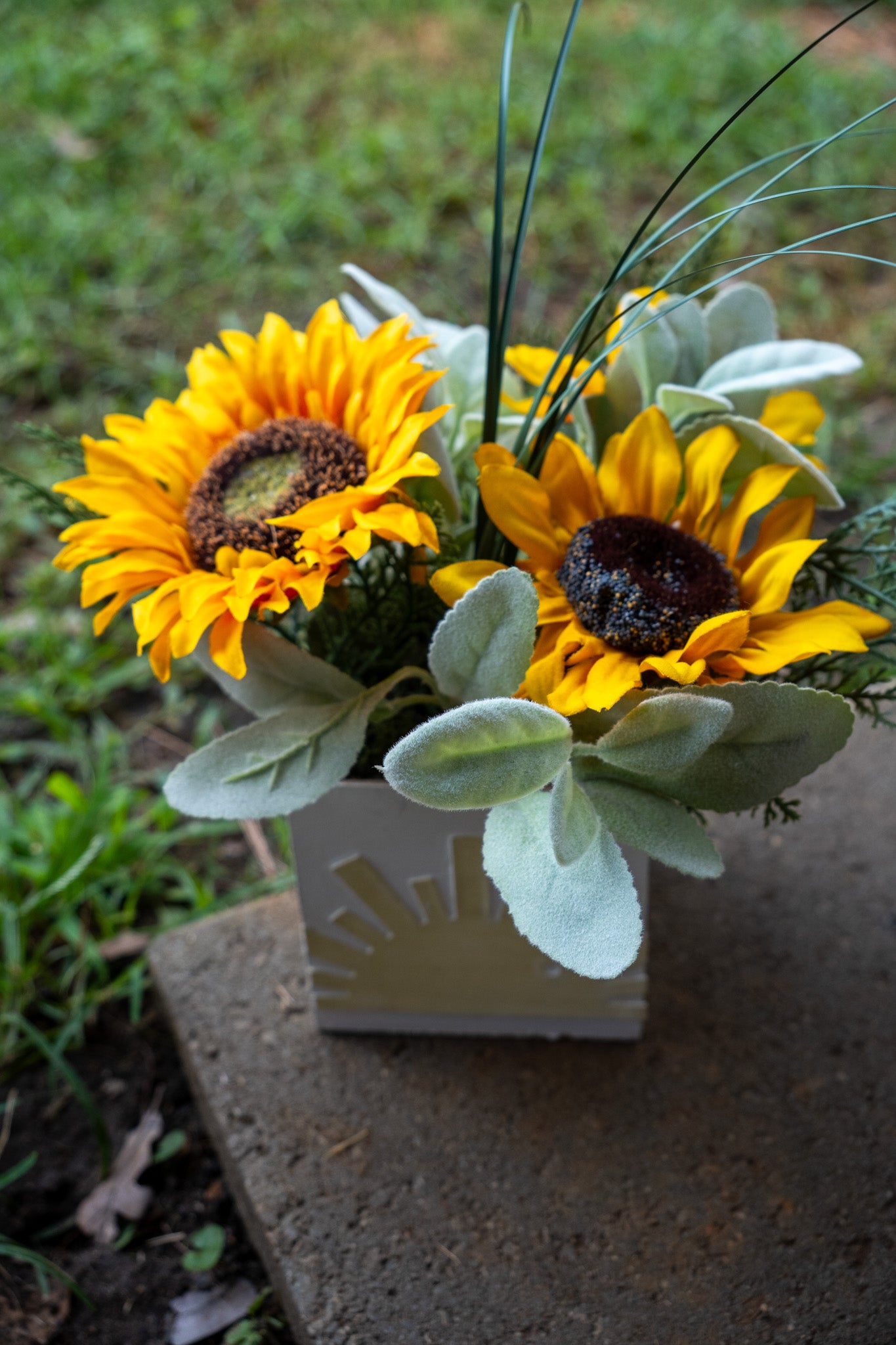 Sunflower Arrangement in White Wooden Box