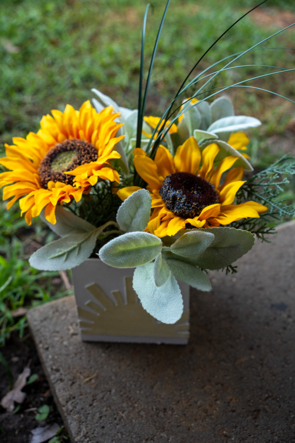 Sunflower Arrangement in White Wooden Box