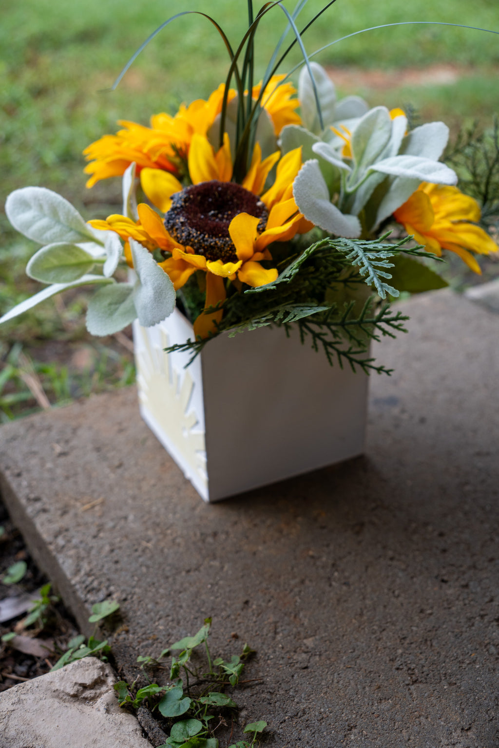 Sunflower Arrangement in White Wooden Box