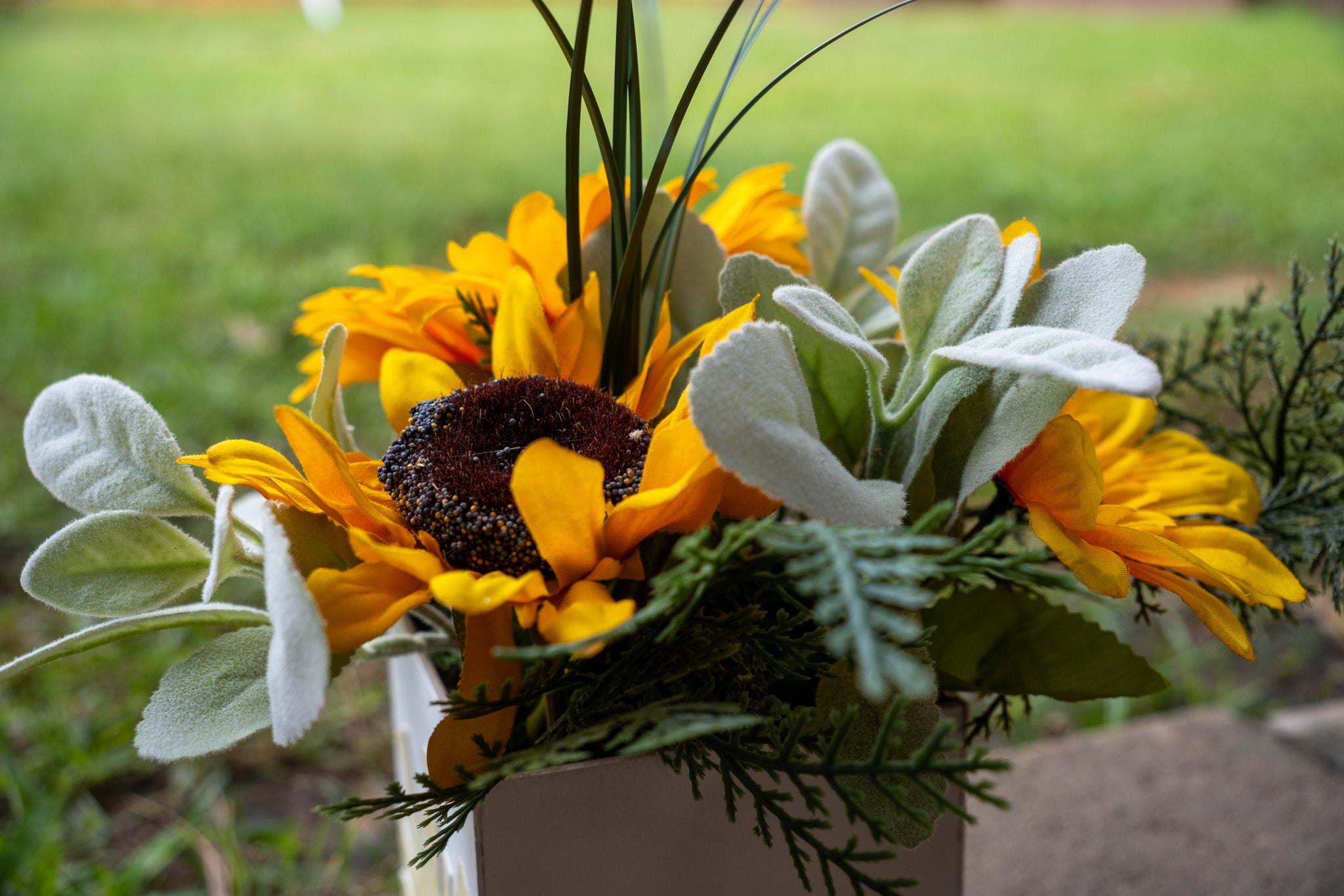 Sunflower Arrangement in White Wooden Box