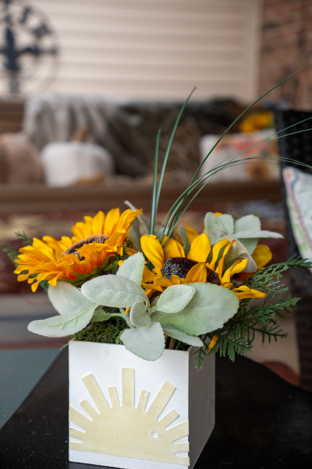 Sunflower Arrangement in White Wooden Box