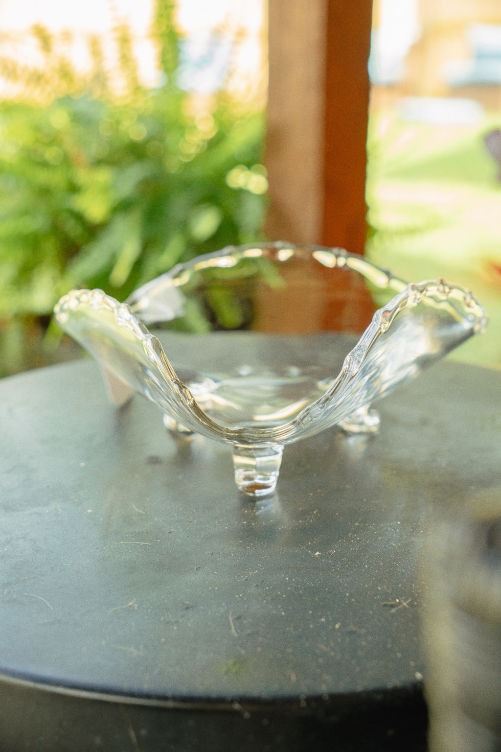 Fostoria Century Pressed Glass Footed Tricorn Dish