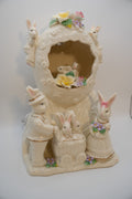 Vintage Porcelain Bunny Family Scene Lamp