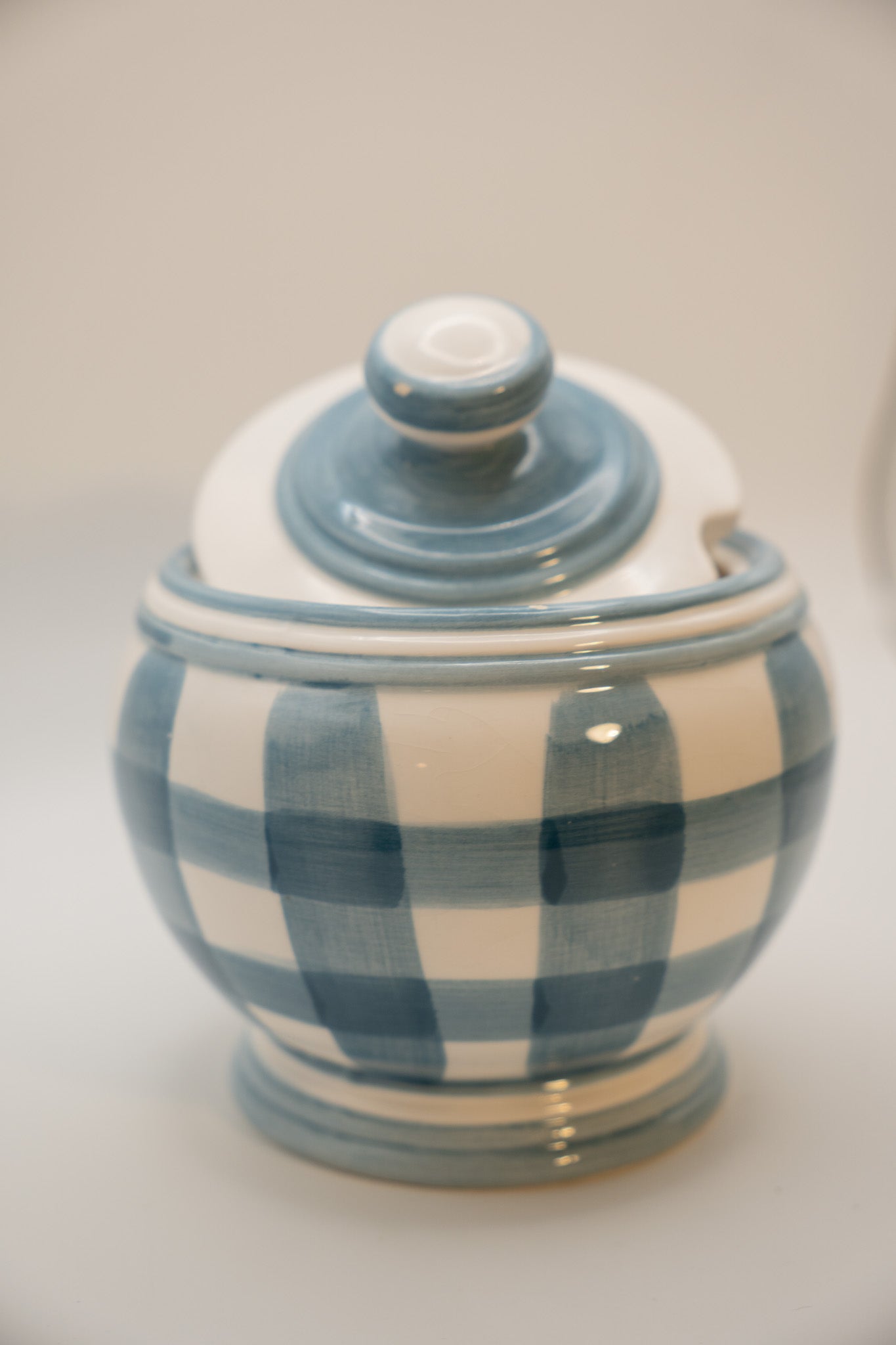 Cracker Barrel 1998 Blue & White Striped Sugar Bowl