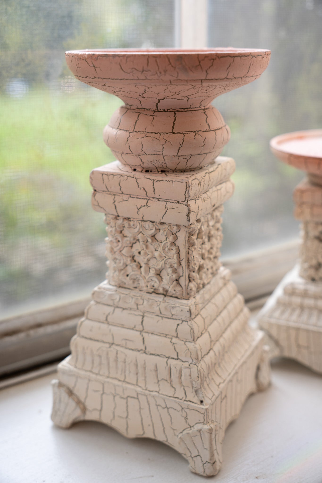 Crackle White Wooden Candlesticks