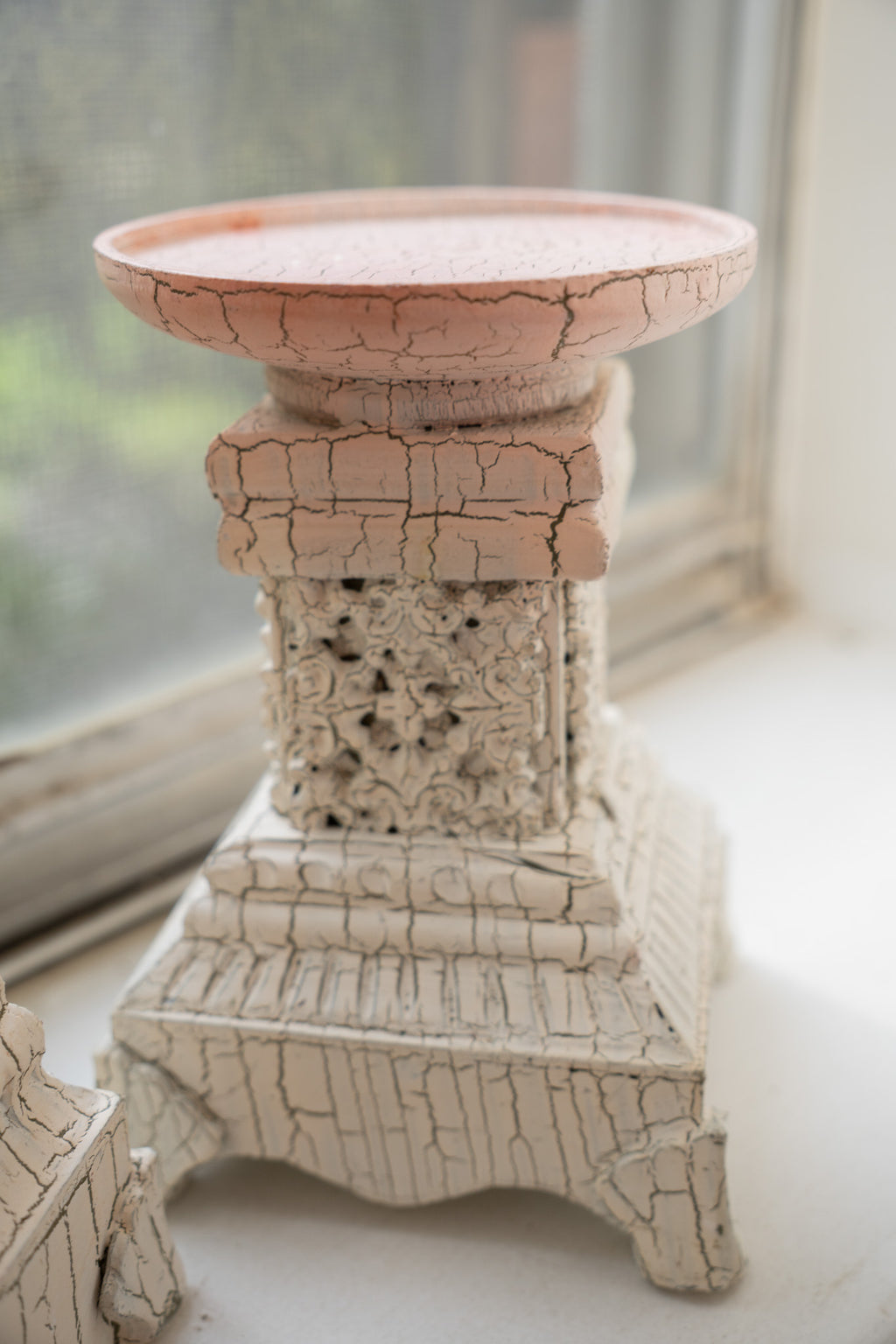 Crackle White Wooden Candlesticks