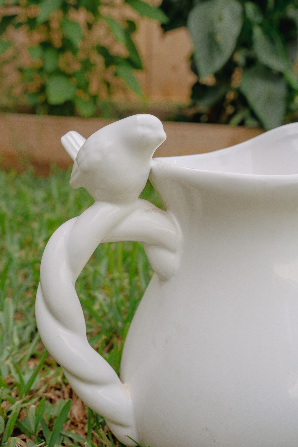 White Tea Pitcher with Bird Handle