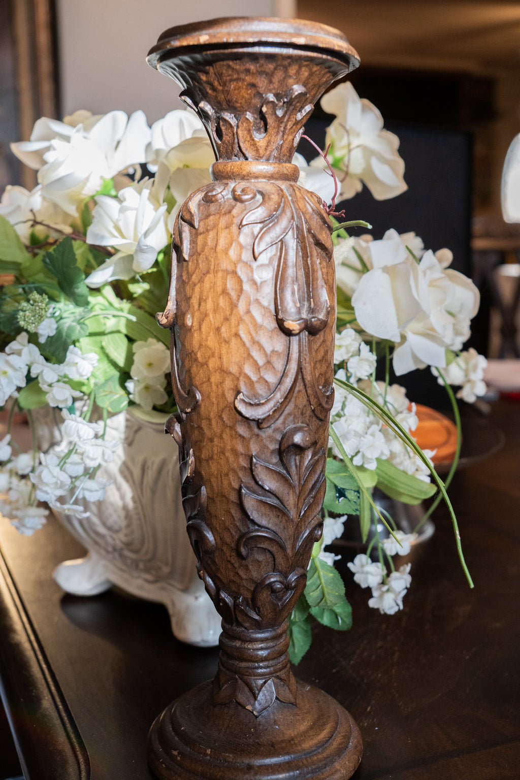 Vintage 3-Piece Wood Pedestal Candle Holder Set