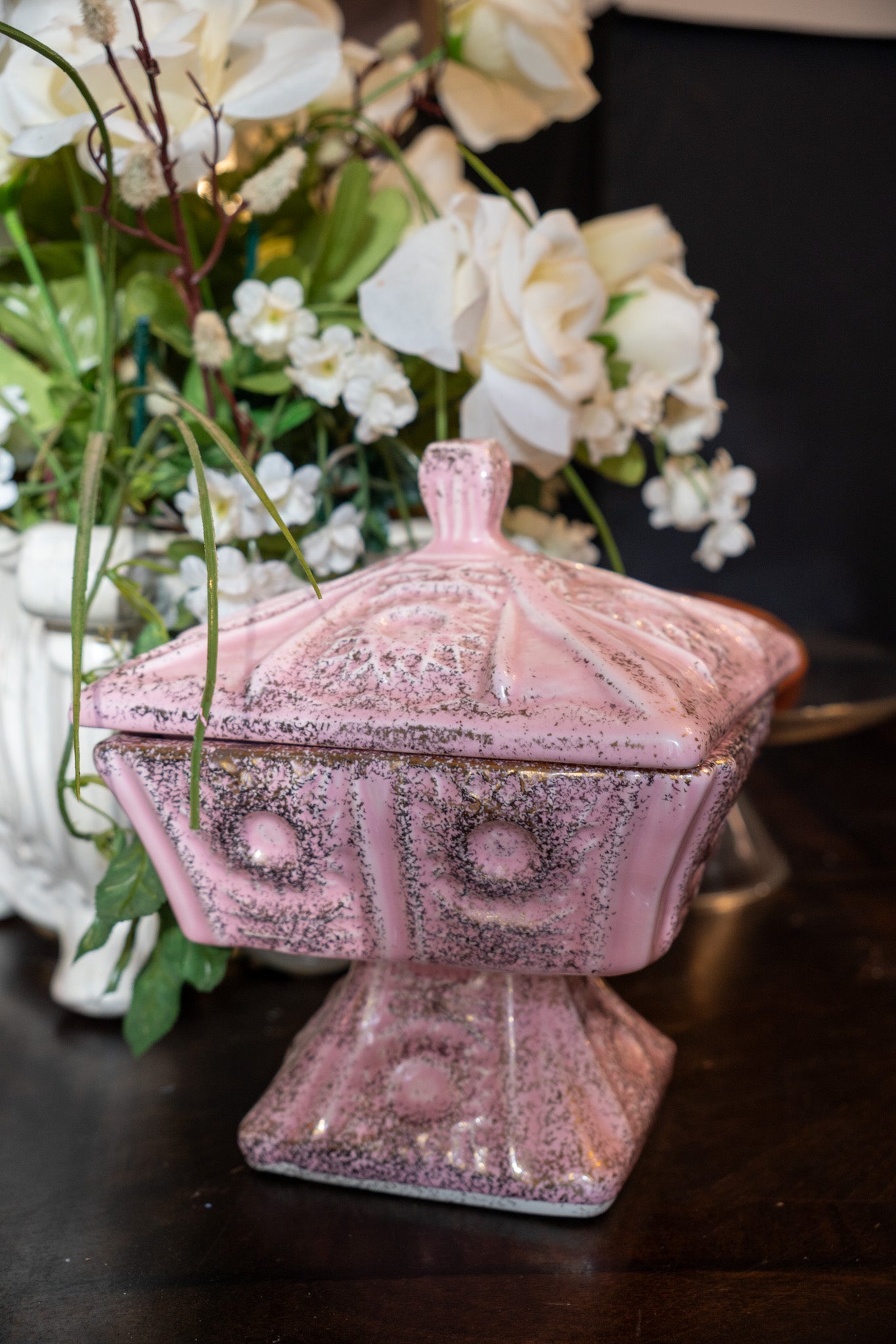 Vintage California Pottery Pink Pedestal Dish