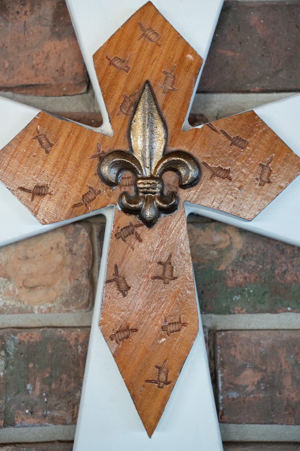 Wooden Double Layered Cross with Fleur de Lis
