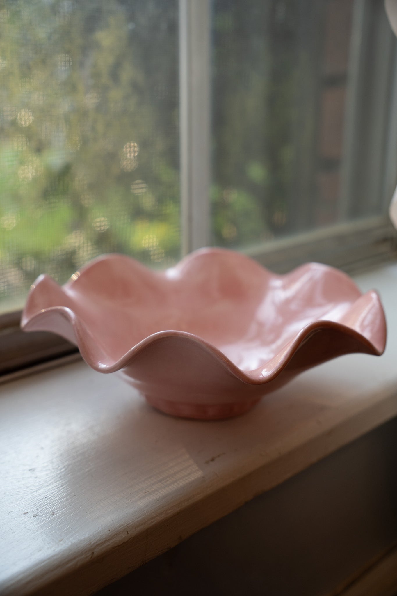 Vintage Pink Scalloped Pottery Dish