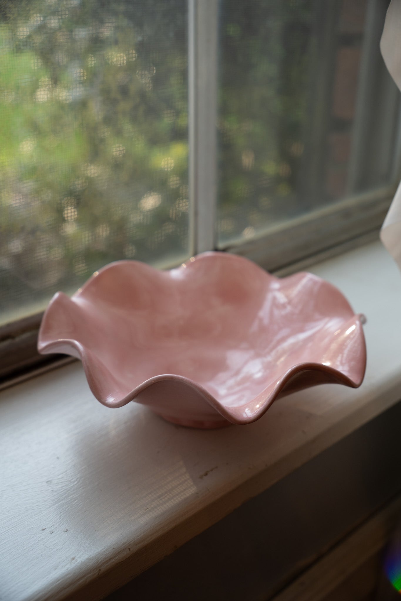 Vintage Pink Scalloped Pottery Dish