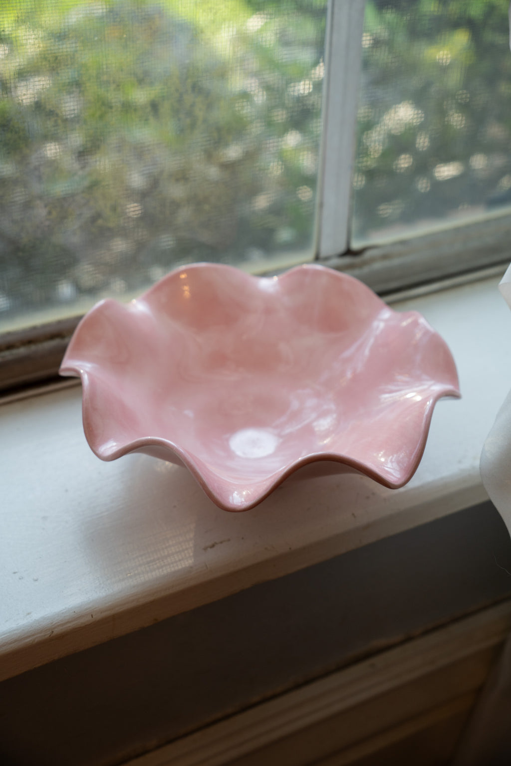 Vintage Pink Scalloped Pottery Dish