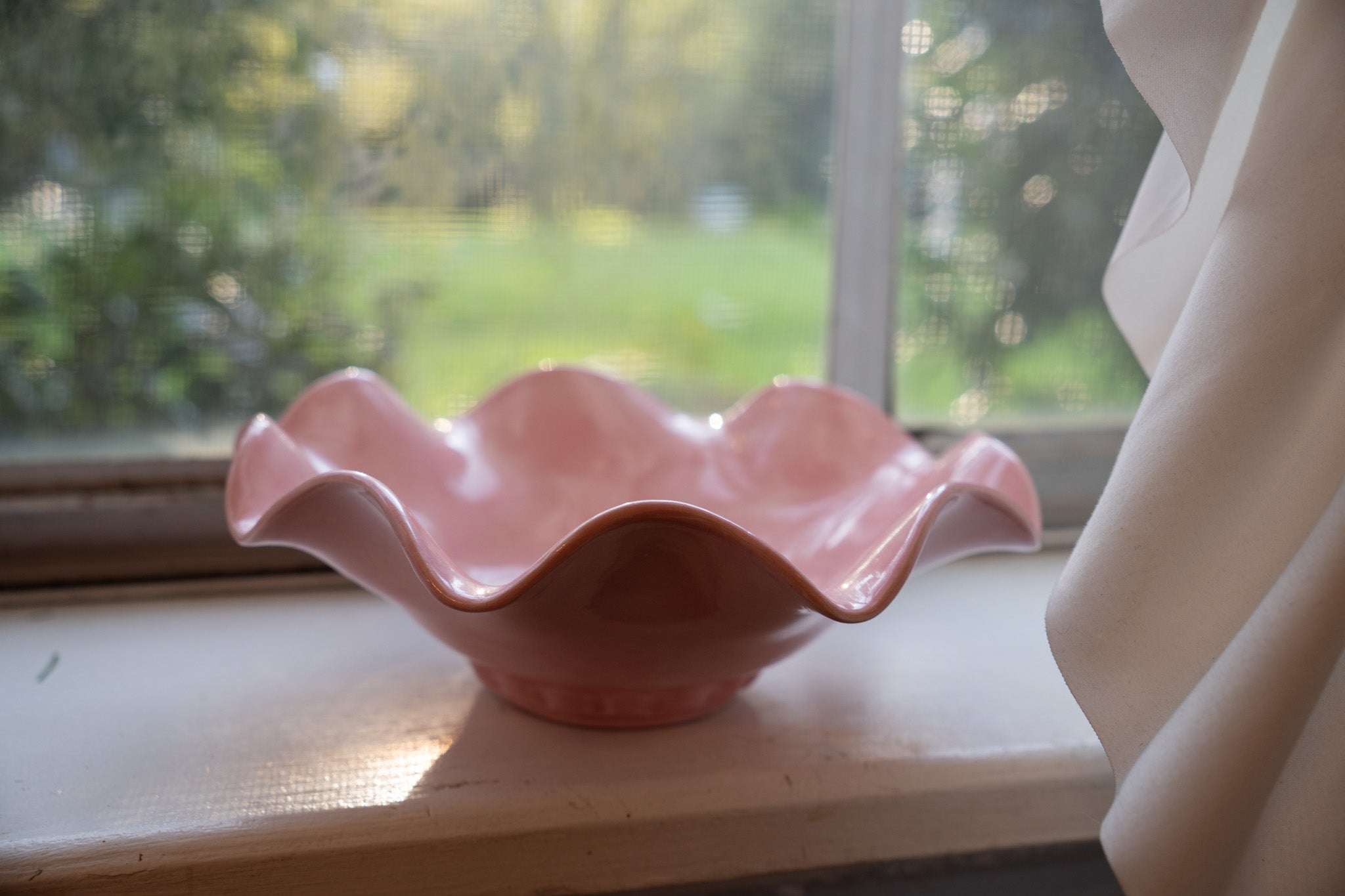 Vintage Pink Scalloped Pottery Dish