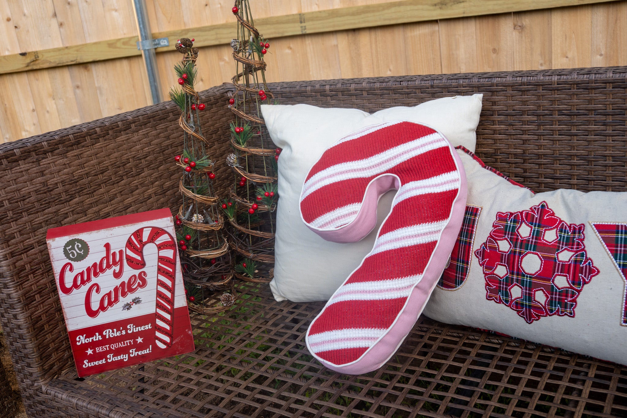 Vintage Candy Cane Toss Pillow