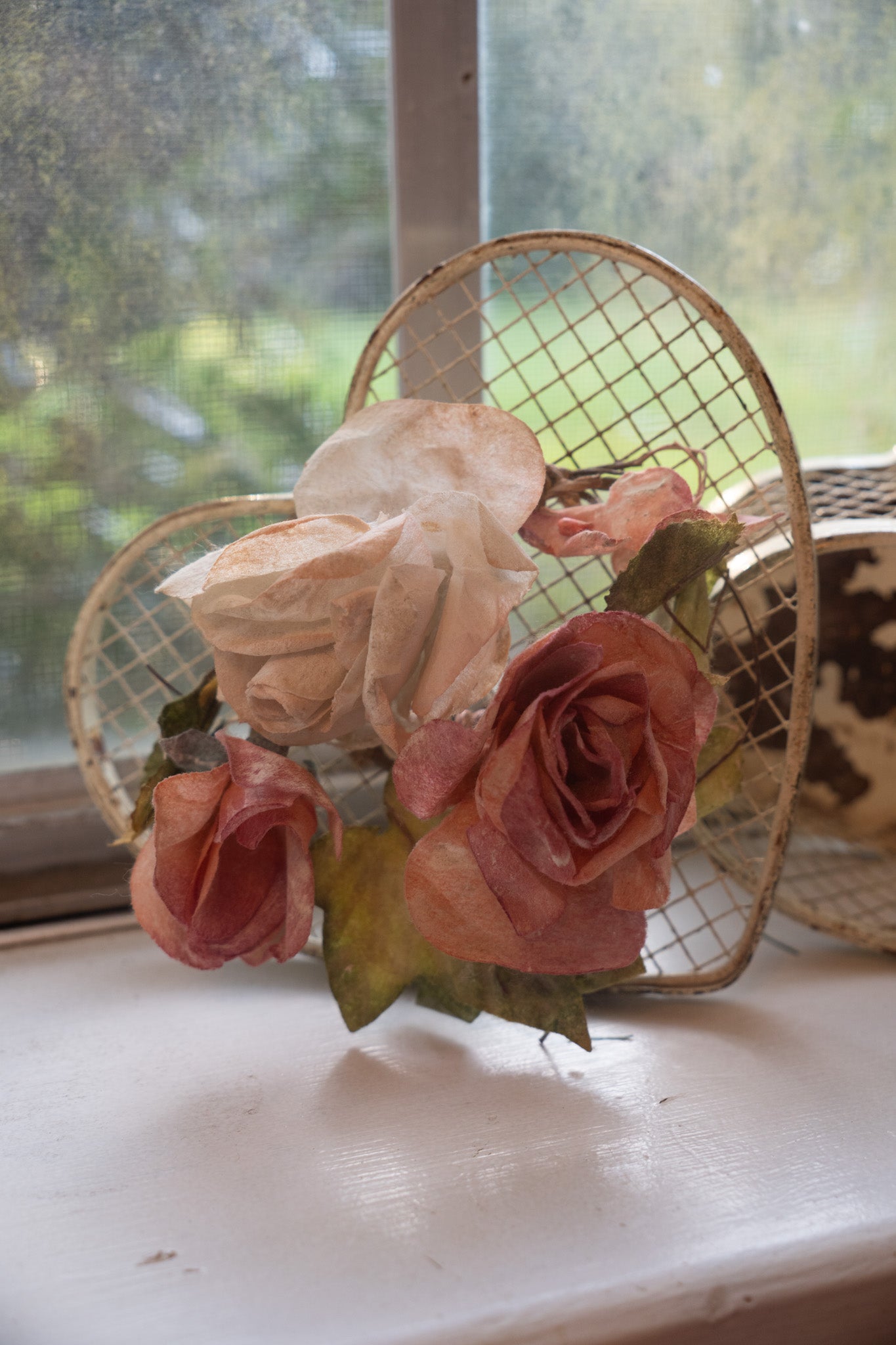 Vintage Heart Shaped Metal Box with Roses
